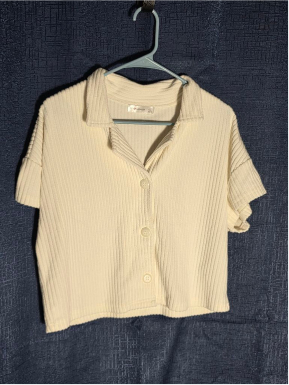 Women's 89th & Madison Cream Ribbed Button Down Shirt L EUC eurosummer comfy